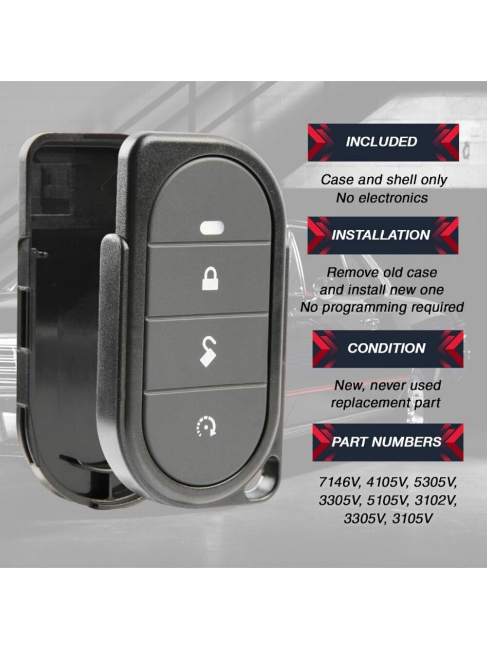 Keyless Entry Remote Car Key Fob - 4-Button Replacement Shell for Viper Alarm - Picture 3 of 7